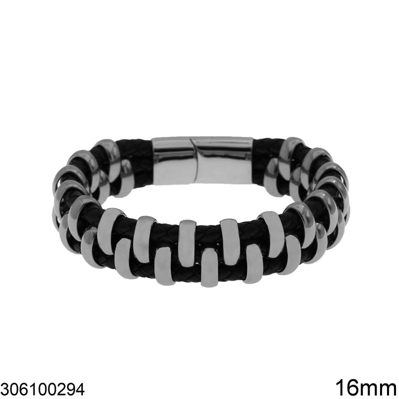 Stainless Steel Bracelet with Braid and Oval Hoops 16mm