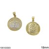 Silver 925 Round Pendant Taxiarchis and Holly Mary 18mm, Two Tone