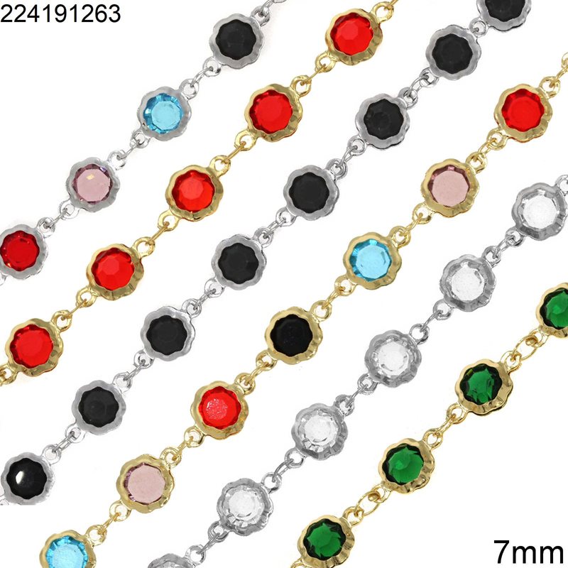 Stainless Steel Chain Flower with Glass Stone 7mm