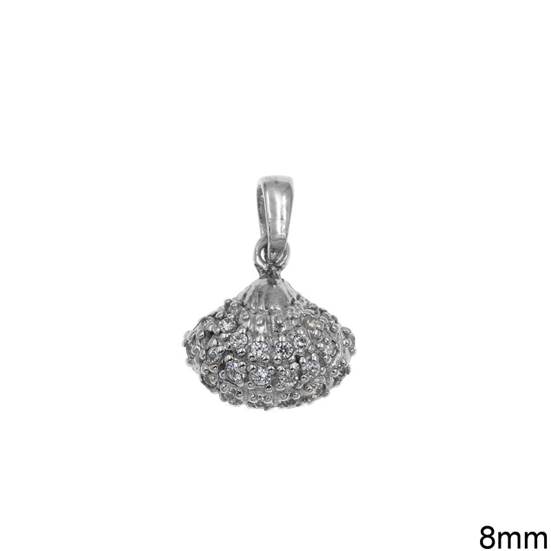 Silver 925 Pendant Shell with Zircon 8mm