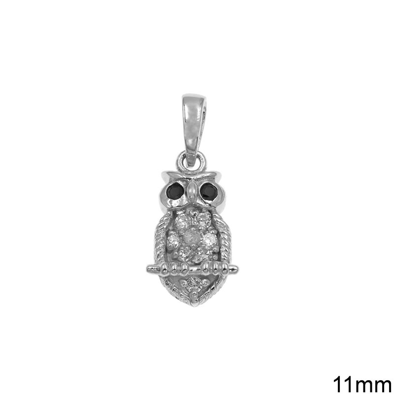 Silver 925 Pendant Owl with Zircon 11mm