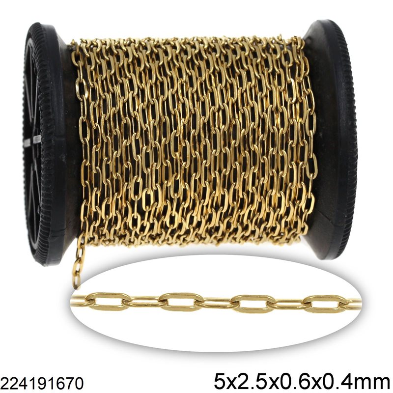 Stainless Steel Oval Link Chain Flat Wire Soldered 5.5x2.5x0.6x0.4mm