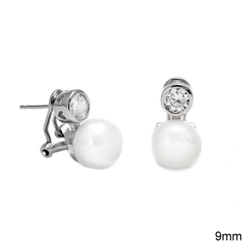 Silver 925 Clip Earrings with Freshpearl 9mm