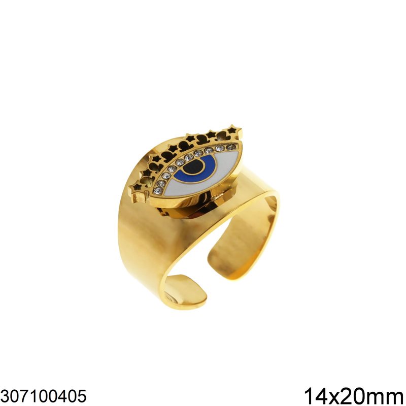 Δαχτυλίδι Ατσάλινο Μάτι με Σμάλτο 14x20mm, Χρυσό