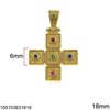 Μενταγιόν Ασημένιο 925 Βυζαντινό Σταυρός Τετράγωνα με Ζιργκόν