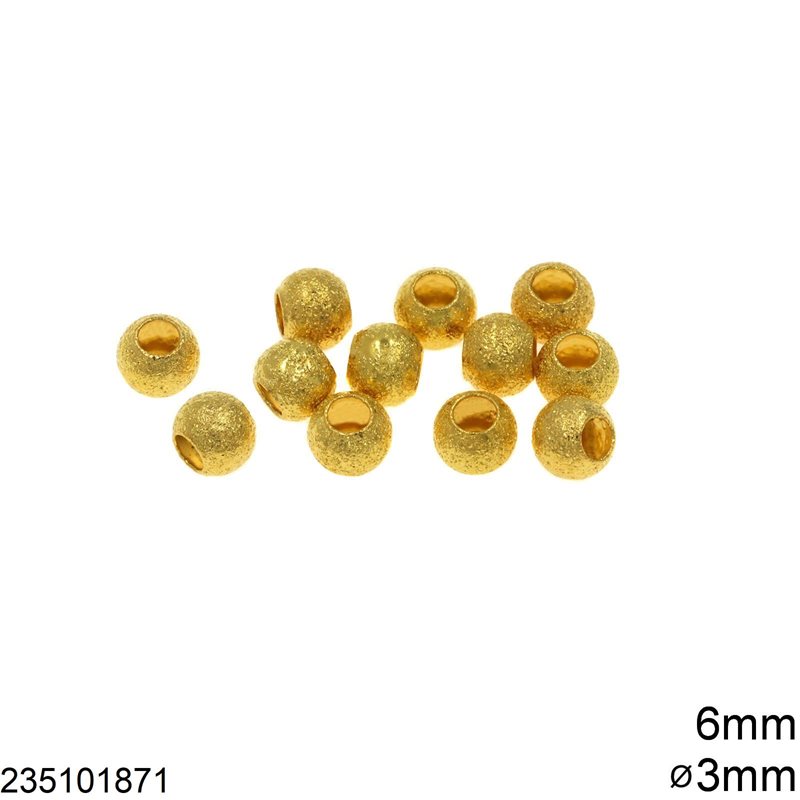 Brass Bead 6mm with Hole 3mm Hollow Textured, Gold plated NF