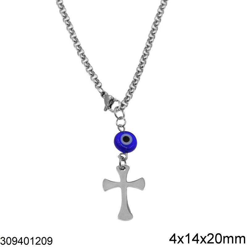 Stainless Steel Car Amulet Cross 4x14x20mm with Evil Eye,12-14cm