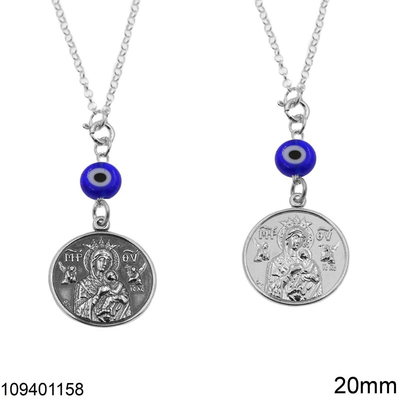Silver 925 Car Amulet Icon 20mm with Evil Eye,12-14cm