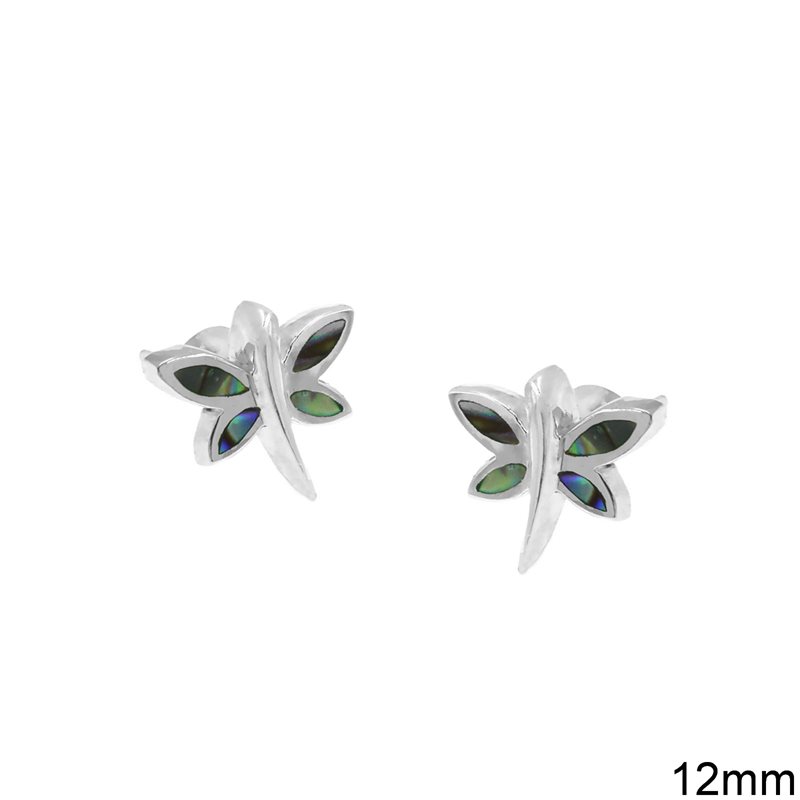 Silver 925 Stud Earrings Butterfly with Shell 12mm