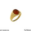 Stainless Steel Male Ring with Oval Semi Precious Stone 7x10mm