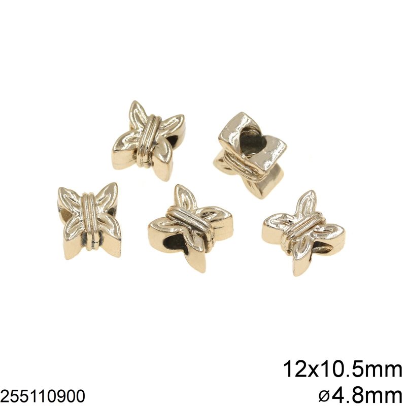 Casting Bead Butterfly 12x10.5mm with Hole 4.8mm, Gold plated NF