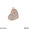 Casting Pendant Heart with Rhinestones 25mm, Rose Gold NF