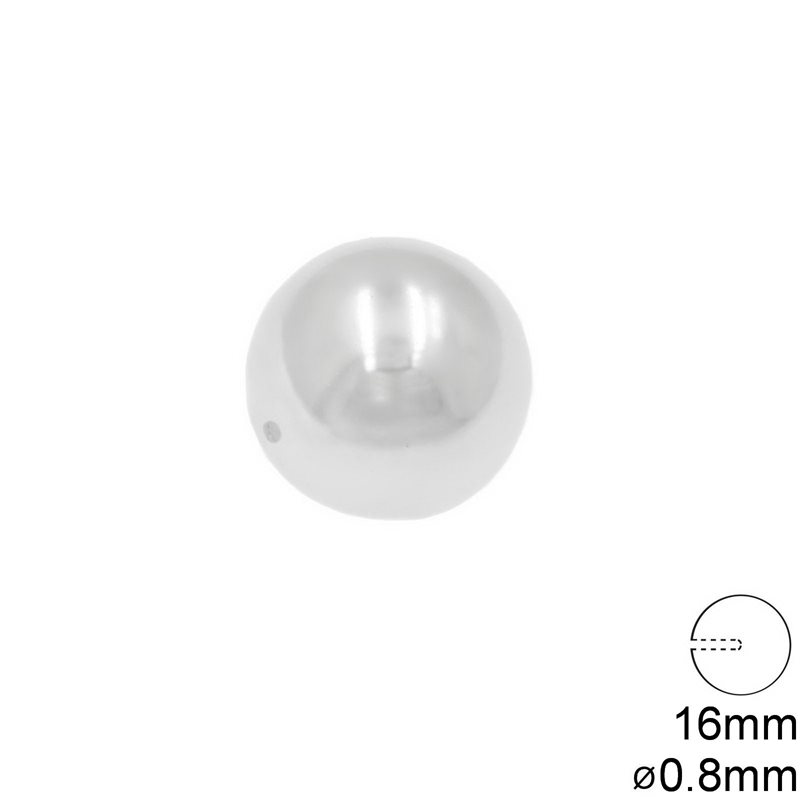 Πέρλα Πλαστική 16mm Μισή Τρύπα 0.8mm, Άσπρη