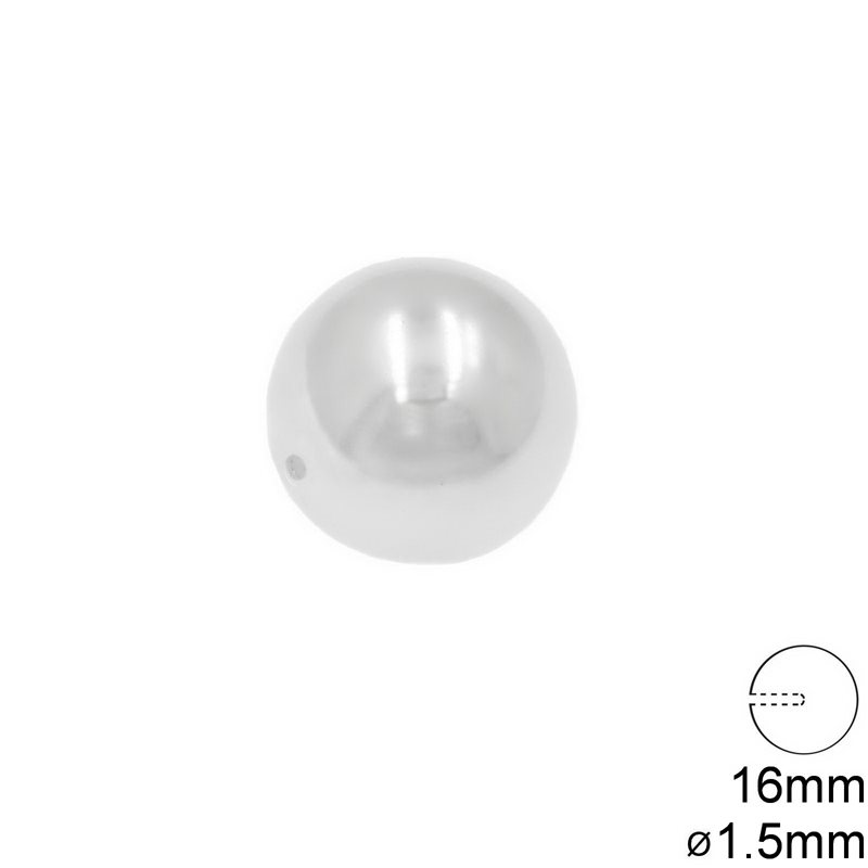 Plastic Pearl 16mm Half-Drilled 1.5mm, White