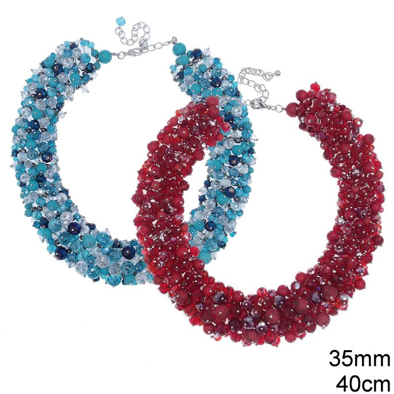 Necklace with Faceted Crystal Beads and Semi Precious Beads