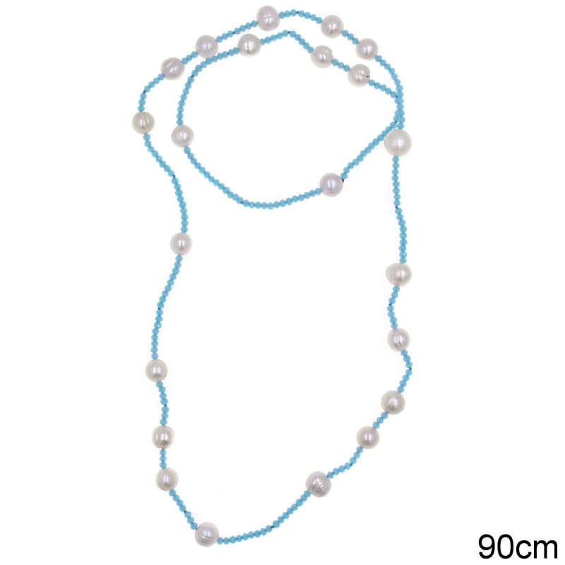 Necklace with Glass Rondelle Beads & Freshwater Pearls, 90cm