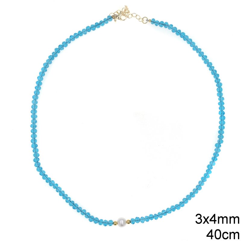 Necklace with Glass Rondelle Beads 3x4mm & Freshwater Pearl, 40cm