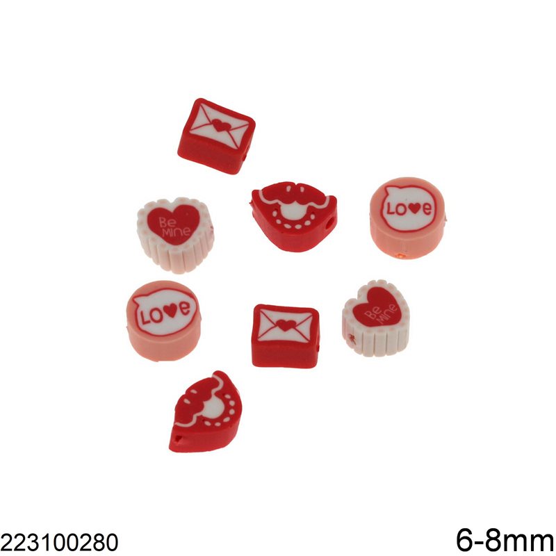 Polymer Clay Love Symbols Beads 6-8mm 