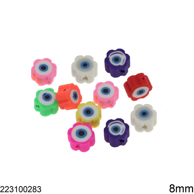 Χάνδρες Φίμο Λουλούδια με Μάτι 8mm, Πολύχρωμο