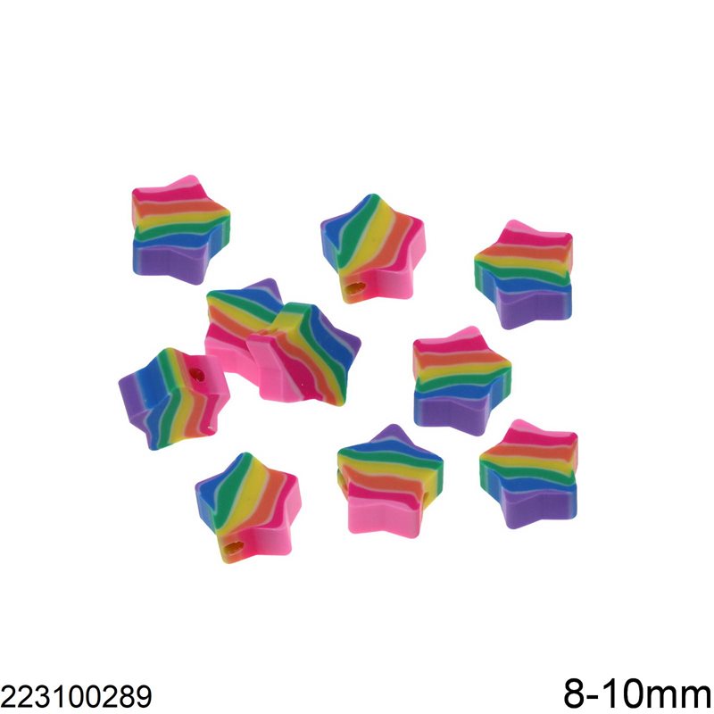 Polymer Clay Beads Rainbow Star 8-10mm