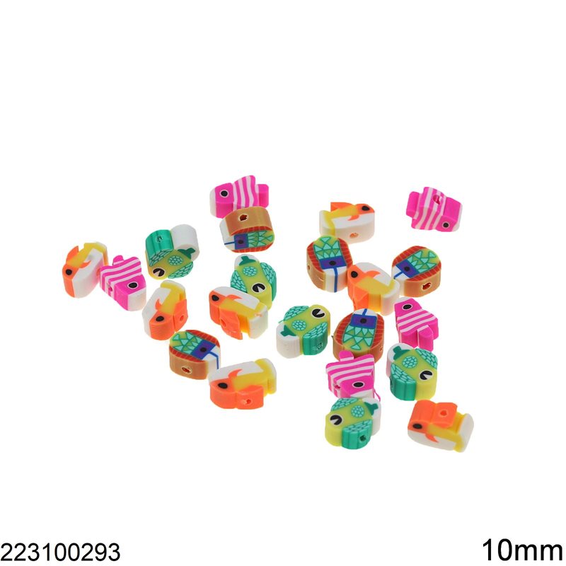 Polymer Clay Beads Fishies 10mm, Multicolor