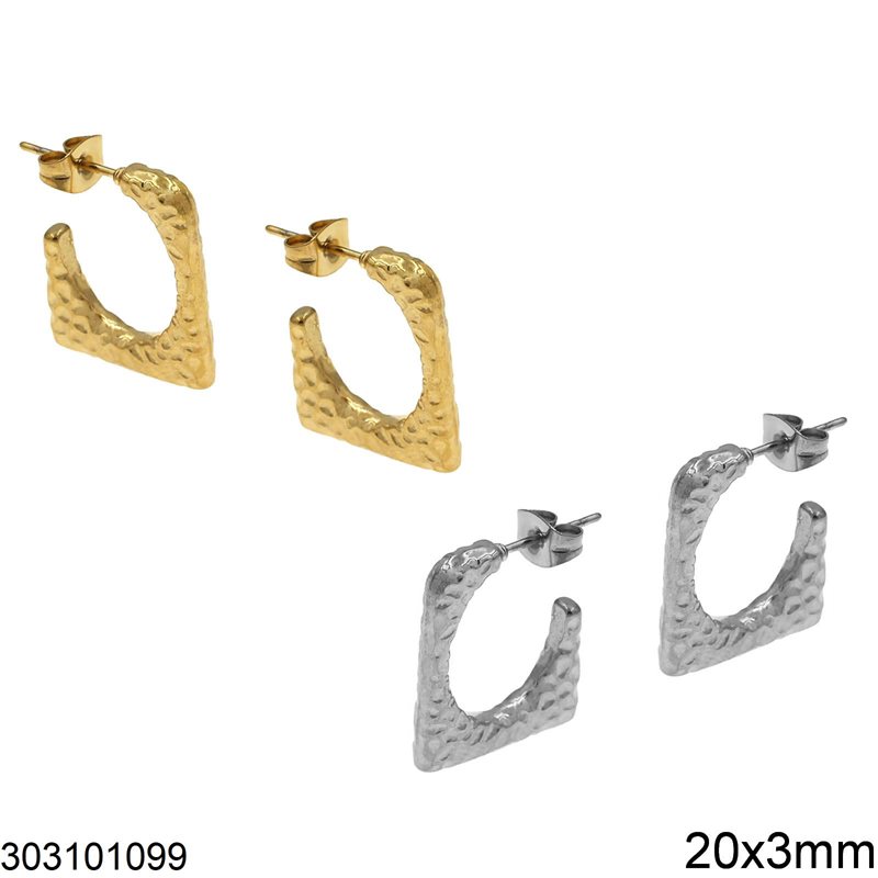 Stainless Steel Square Hammered Hoop Earrings 20x3mm