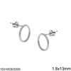 Silver 925 Earrings Circle with Twisted Wire 1.8x13mm