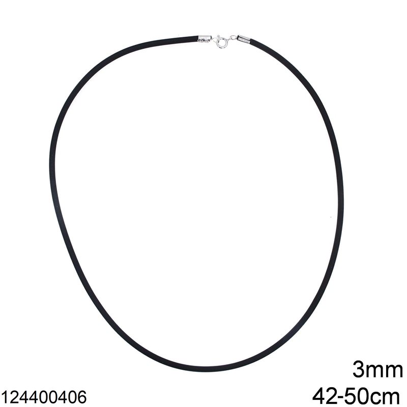 Silver 925 Νecklace with Rubber 3mm 42-50cm 