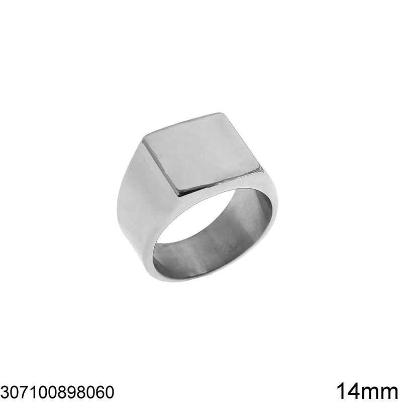 Δαχτυλίδι Ατσάλινο Ανδρικό με Τετράγωνη Πλάκα Λουστρέ 14mm