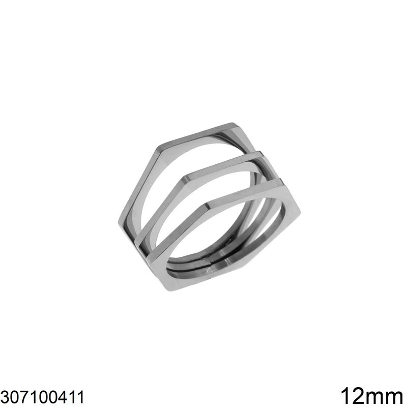 Δαχτυλίδι Ατσάλινο Βέρα 3πλή Εξάγωνη 12mm