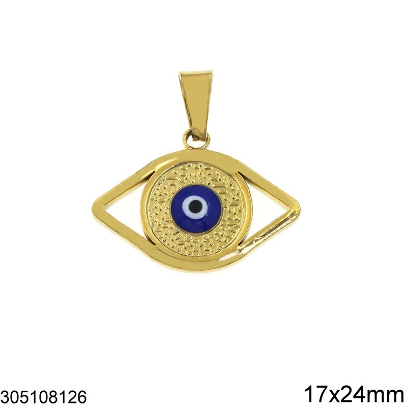 Stainless Steel Evil Eye Pendant with Enamel 17x24mm