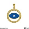 Stainless Steel Round Pendant with Enameled Evil Eye 26mm