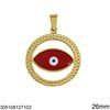Stainless Steel Round Pendant with Enameled Evil Eye 26mm