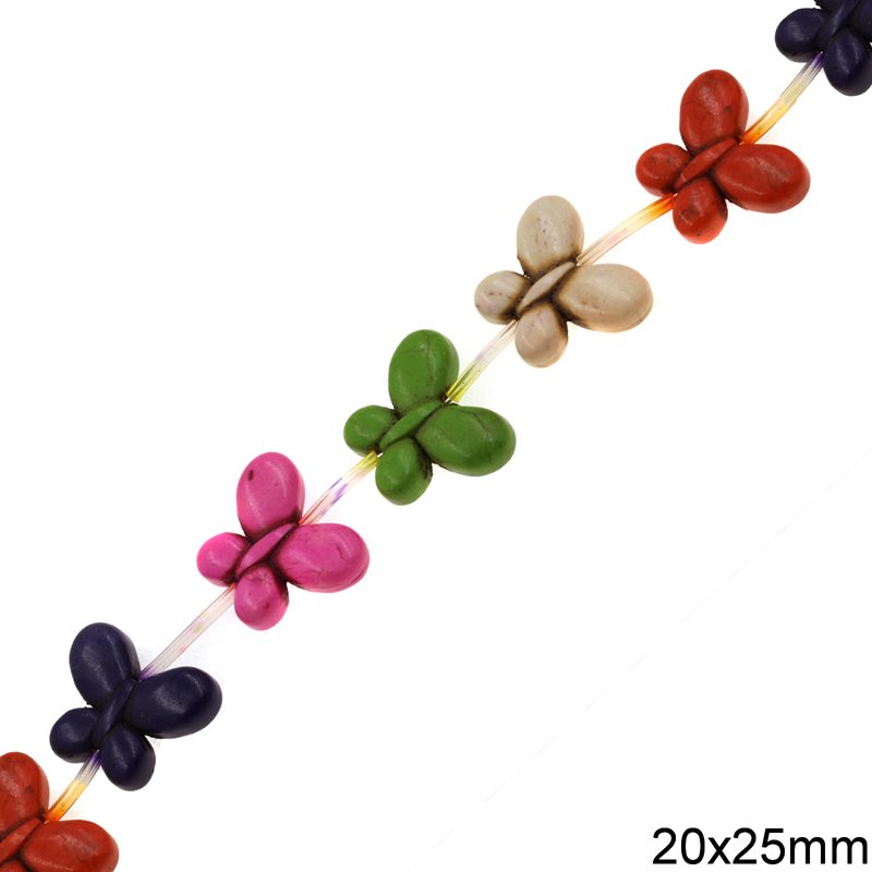 Howlite Butterflies Beads 20x25mm, Multicolor