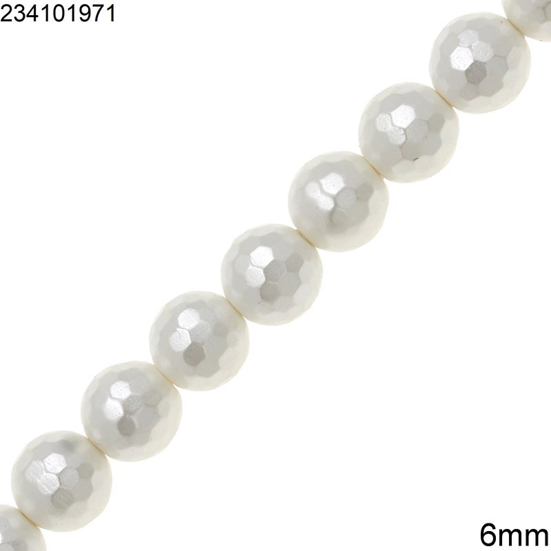 Shell Pearl Faceted Round Beads Pearl Coated 6mm