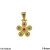 Μενταγιόν Ασημένιο 925  Βυζαντινό Λουλούδι με Πέτρες 14mm, Πολύχρωμο Επίχρυσο