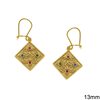 Silver 925 Hook Earrings Rhombus 13mm with Stones , Gold Plated
