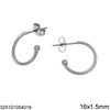 Stainless Steel Stud Earrings Hoop with Ball Ending 12-16mm