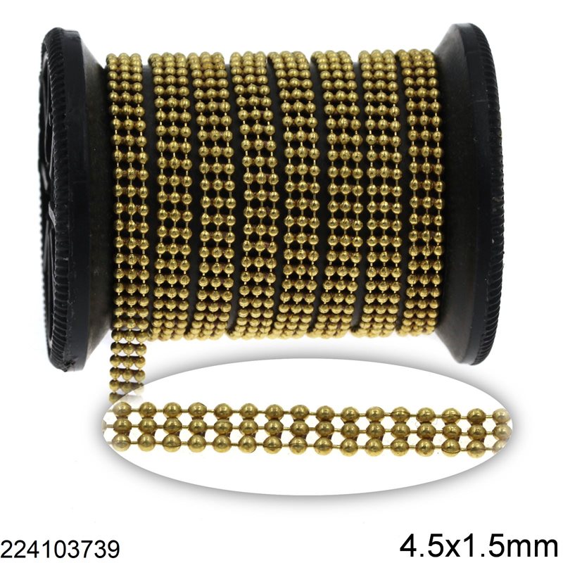 Brass Ball Chain 3-Line 4.5x1.5mm