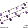 Silver 925 Chain with Faceted Round Beads 3mm and Faceted Pearshape Stone