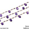 Silver 925 Chain with Faceted Round Beads 3mm and Faceted Pearshape Stone