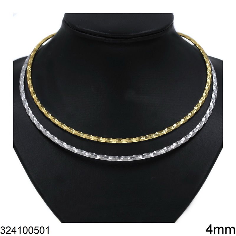 Stainless Steel Hammered Collar Necklace Open 4mm