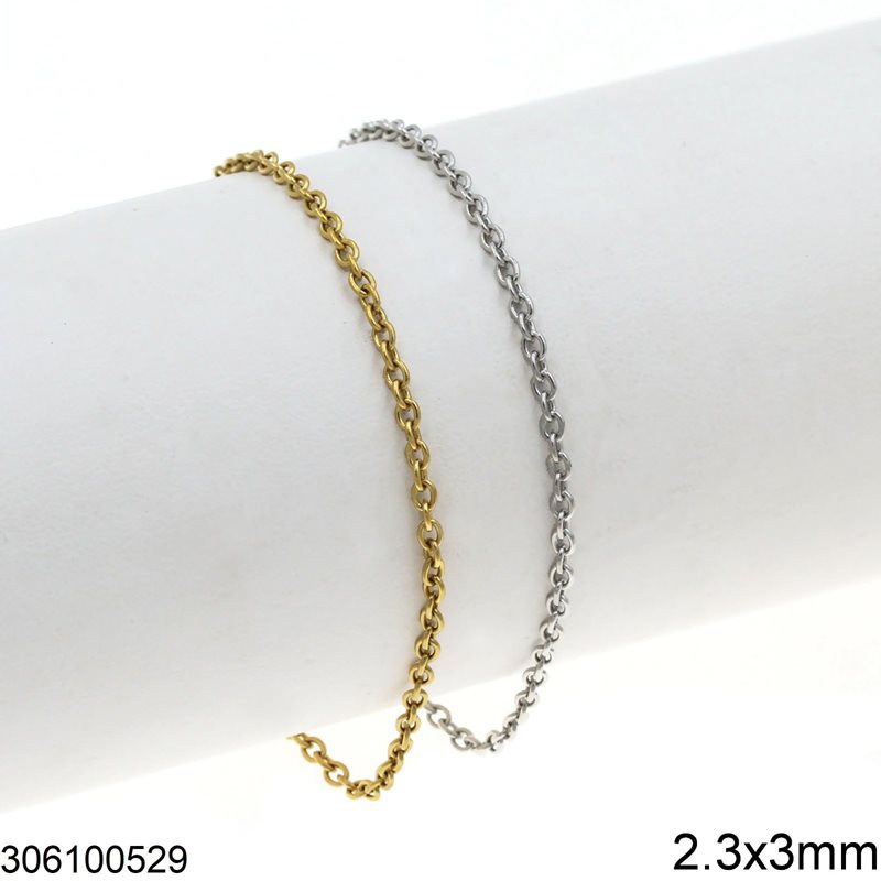 Stainless Steel Oval Link Chain Bracelet 2.3x3mm