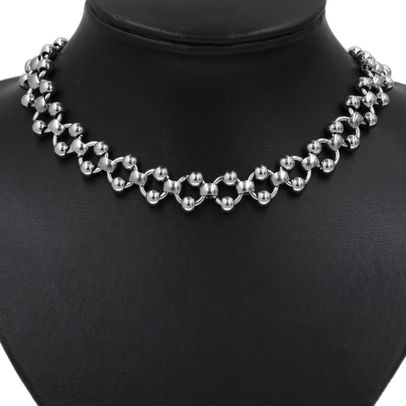 Stainless Steel Link Chain Ring with Round Beads 13mm