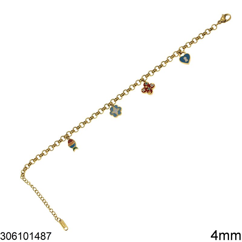 Stainless Steel Bracelet Chain 4mm and Motif with Enamel