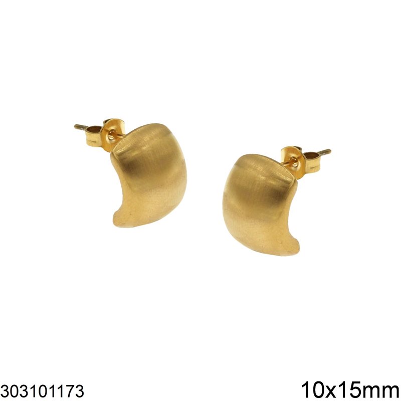 Σκουλαρίκια Ατσάλινα Καρφάκι Γέφυρα Σατινέ 10x15mm, Χρυσό