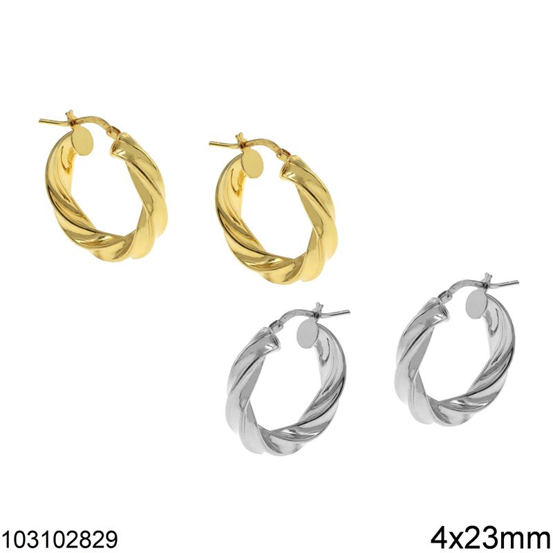 Silver 925 Hoop Twisted Earrings 4x23mm