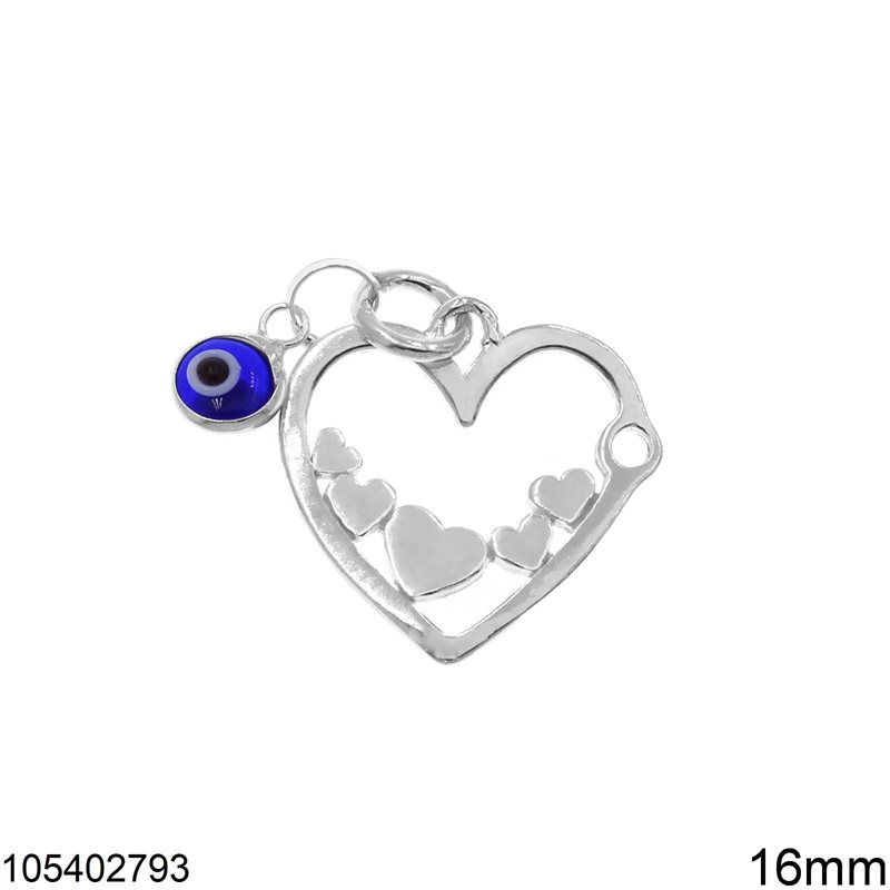 Silver 925 Pendant Heart 16mm with Evil Eye 5mm
