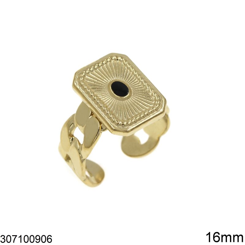 Stainless Steel Ring Rectangular with Enamel 16mm