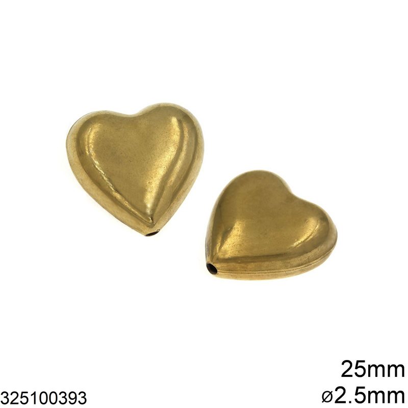 Stainless Steel Heart Bead 25mm with Hole 2.5mm